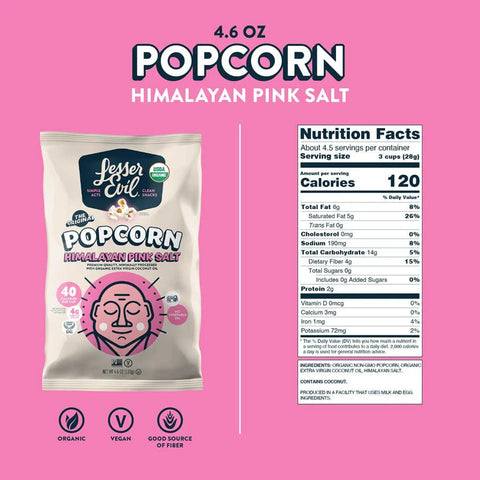 Lesser Evil Vegan Popcorn - Himalayan Pink Salt