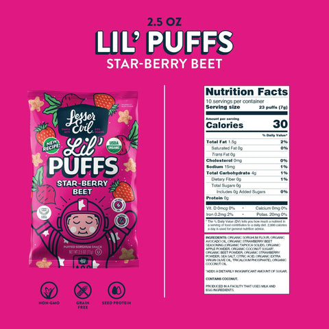 Lesser Evil Lil Puff’s - Star - Berry Beet - Island Health Hut