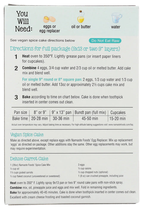 Namaste Foods Cake Mix - Spice - Island Health Hut