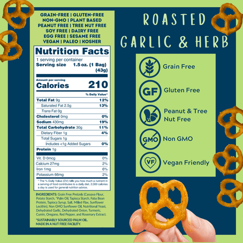 Roasted Garlic & Herb Grain Free Pretzels Mini Bags 1.5 oz - Island Health Hut