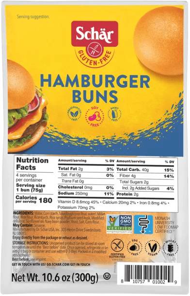 Schar Hamburger Buns - Island Health Hut