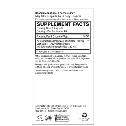 Terry Naturally Andrographis EP80 Extra Strength - Island Health Hut