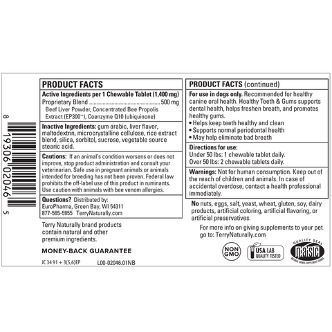 Terry Naturally Dog Healthy Teeth & Gums - Island Health Hut